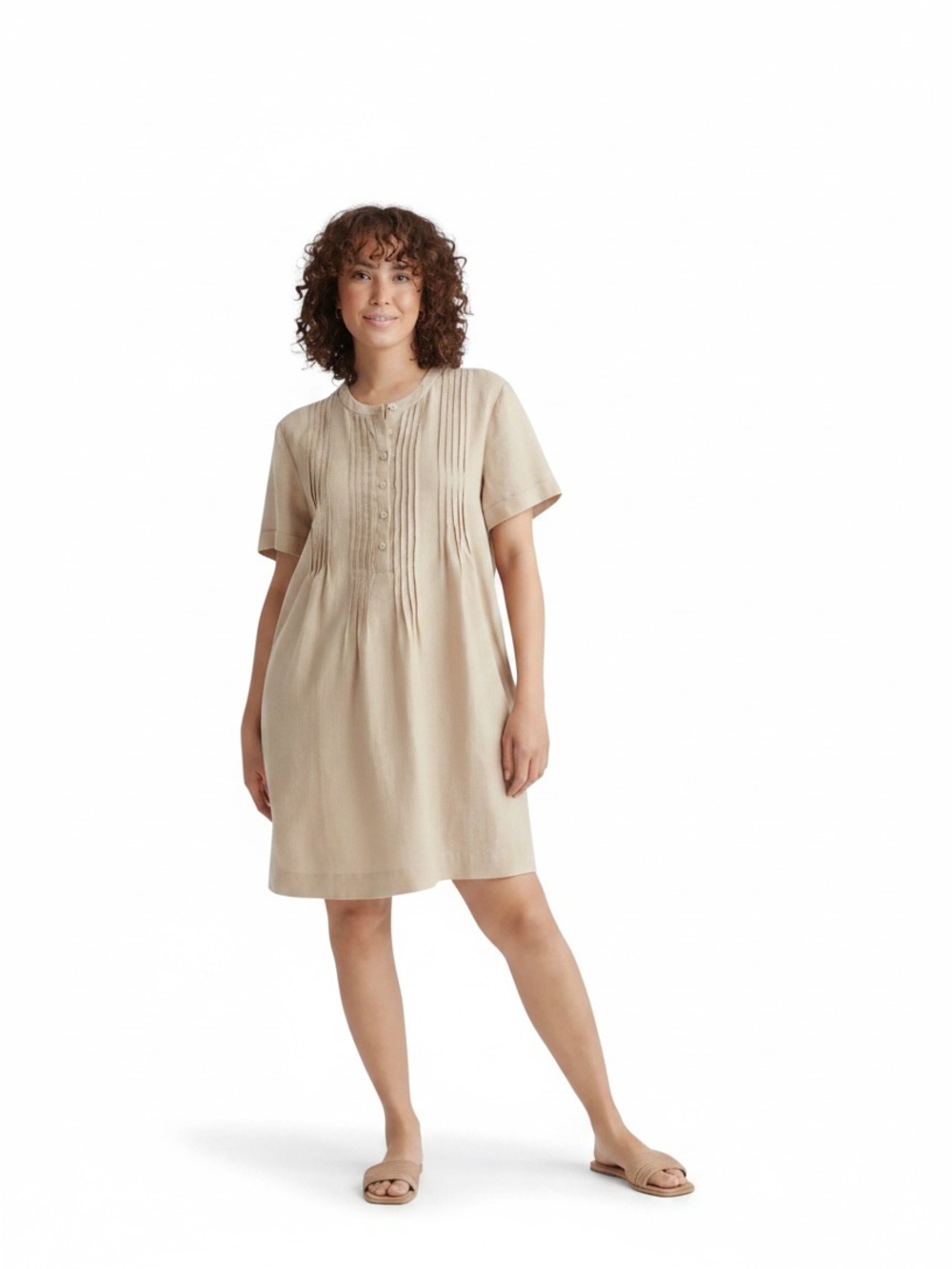 QUINCE 100% EUROPEAN LINEN SHORT SLEEVE MINI SWING DRESS SZ L IN DRIFTWOOD - Picture 2 of 8